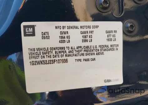 2003 Pontiac Grand Prix Se from USA, damaged, VIN 1G2WK52J23F107936